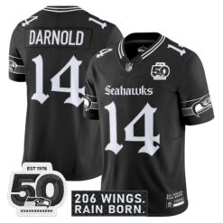 Men's Seattle Seahawks 'Gothic Rain City Shadows Edition' Vapor Jersey - 50th Anniversary Patch - All Stitched