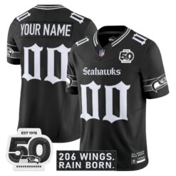 Seattle Seahawks 'Gothic Rain City Shadows Edition' Vapor Custom Jersey - 50th Anniversary Patch - All Stitched