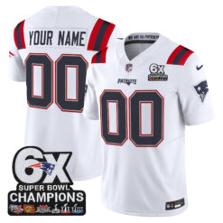 New England Patriots 6-Time Champions Patch Vapor Limited Custom Jersey - All Stitched