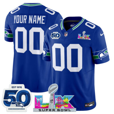 Seattle Seahawks "Super Bowl LX & 50th Patch" Vapor Limited Custom Jersey - All Stitched