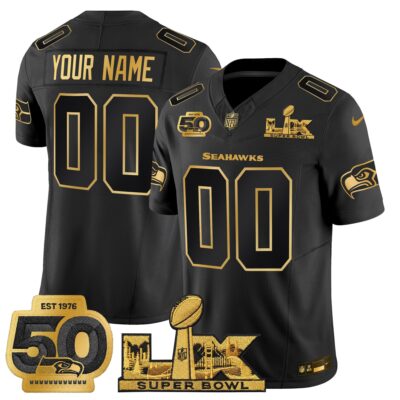 Seattle Seahawks "Super Bowl LX & 50th Patch" Gold Vapor Limited Custom Jersey - All Stitched