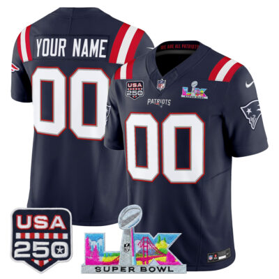 New England Patriots "Super Bowl LX & United States 250th Anniversary Patch" Vapor Limited Custom Jersey - All Stitched