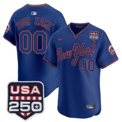 New York Mets Road Alternate & 250America Patch Vapor Limited Custom Jersey - All Stitched